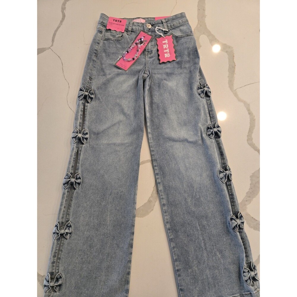 TRTR 3D Side Bow Wide Leg Jeans Light Wash Cutout Coquette NWT Size 3 XS